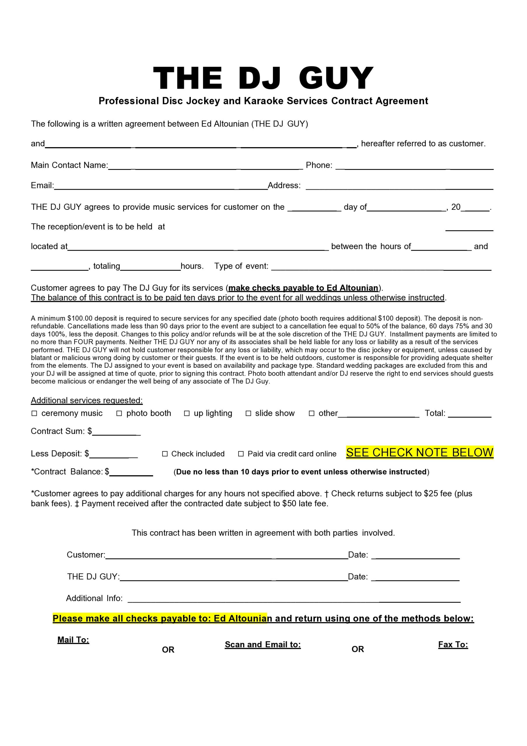 sample dj agreement template sample dj agreement template