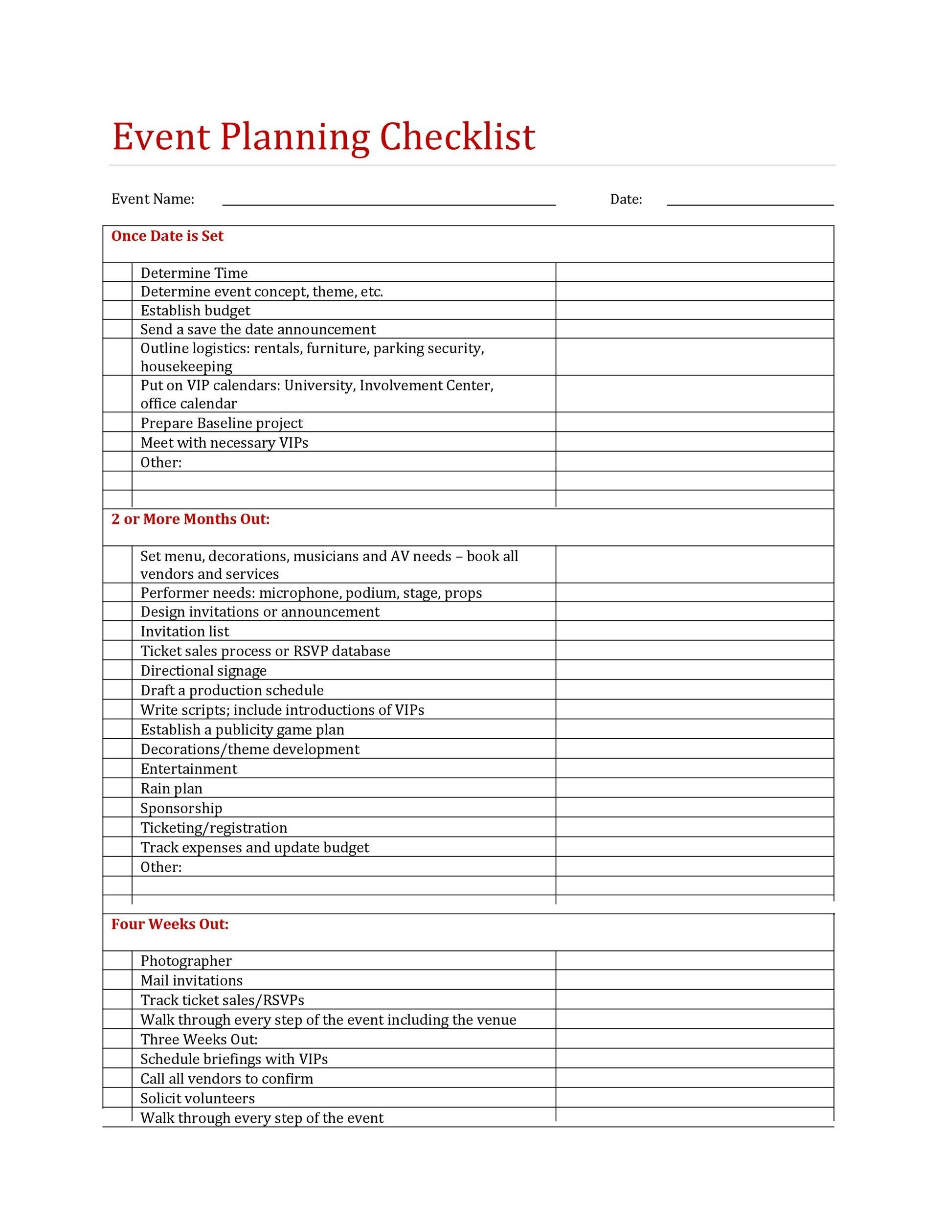 sample event checklist template sample event checklist template