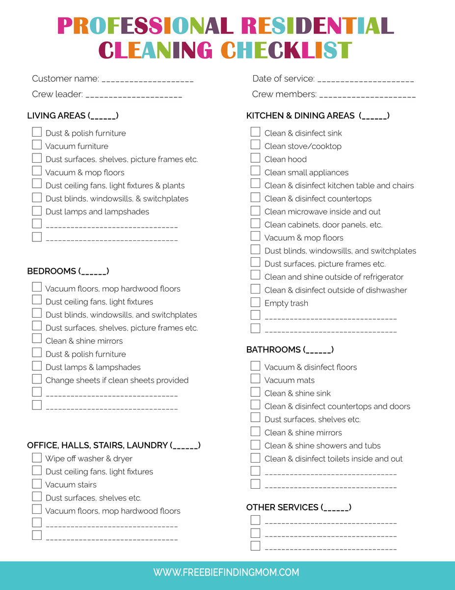 sample residential cleaning checklist template sample residential cleaning checklist template