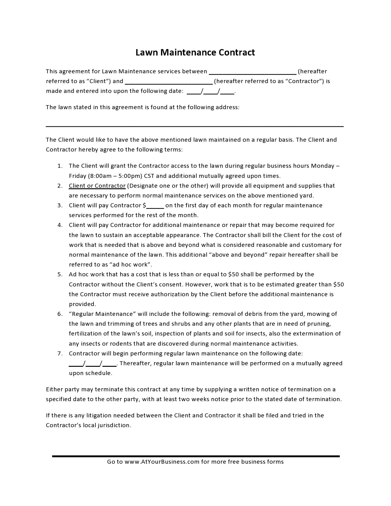 sample lawn care agreement template sample lawn care agreement template