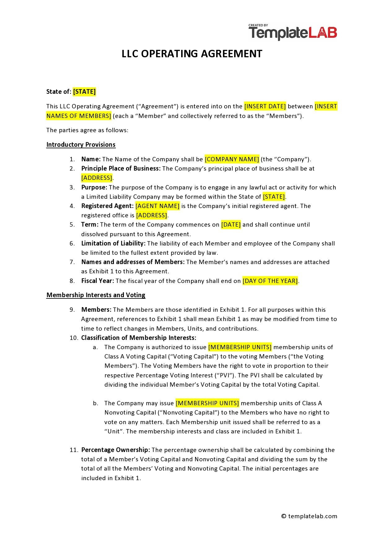 sample business operating agreement template sample business operating agreement template
