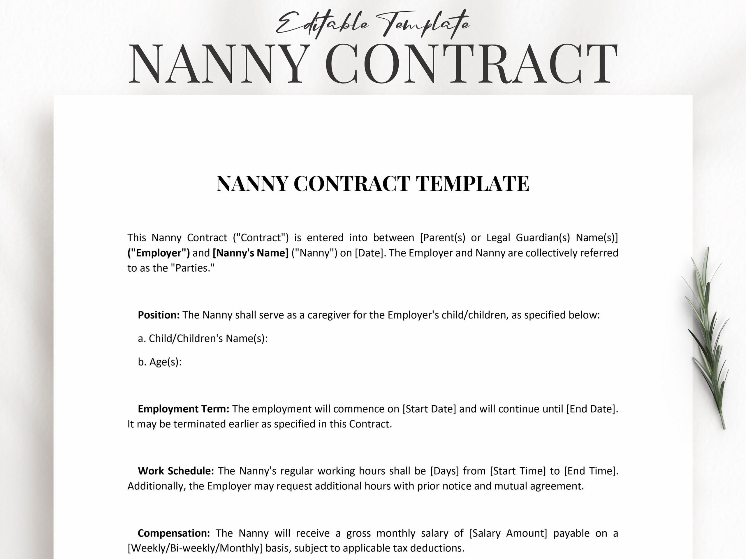 sample nanny agreement template sample nanny agreement template