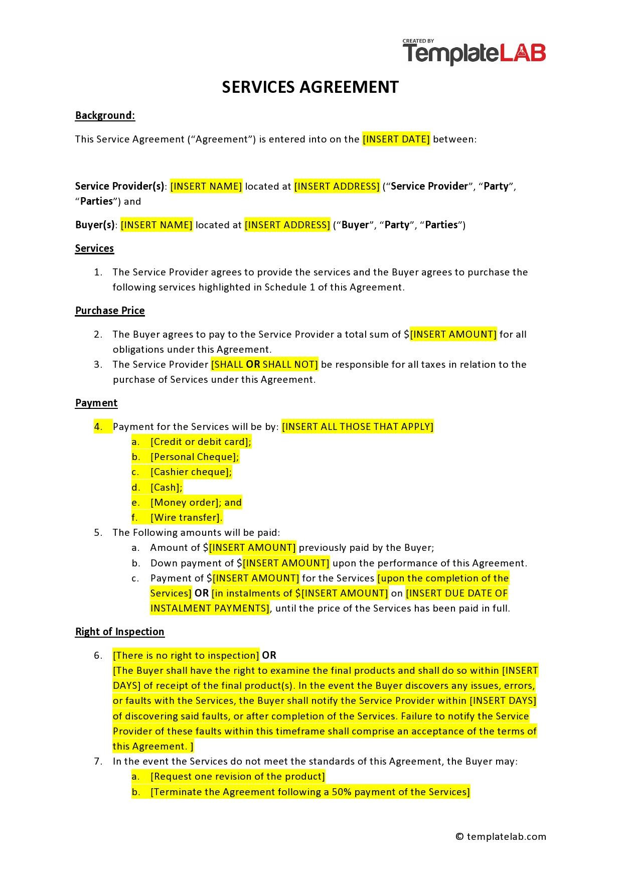 sample Service Agreement Template sample Service Agreement Template