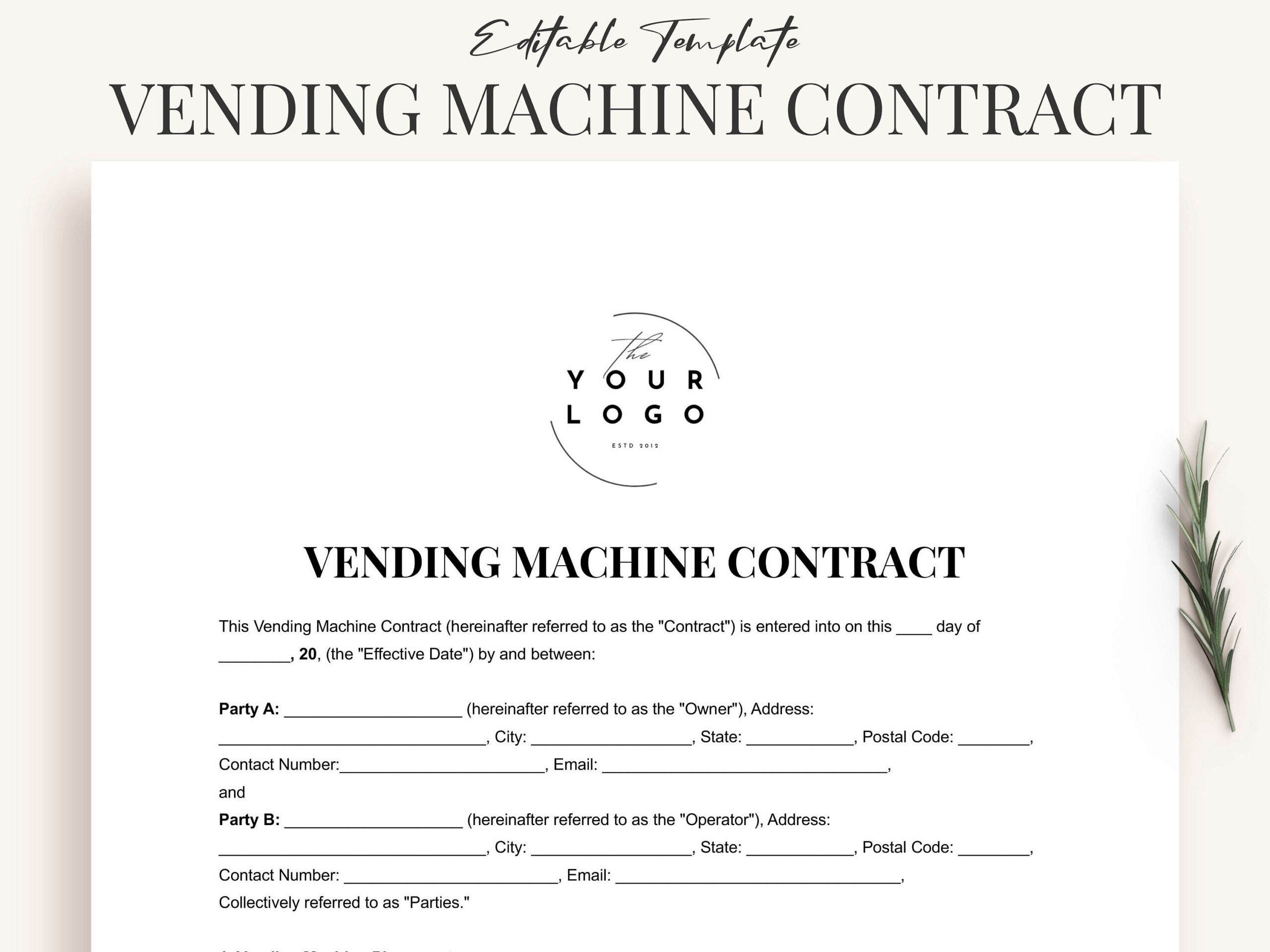 sample Vending Machine Agreement Template sample Vending Machine Agreement Template