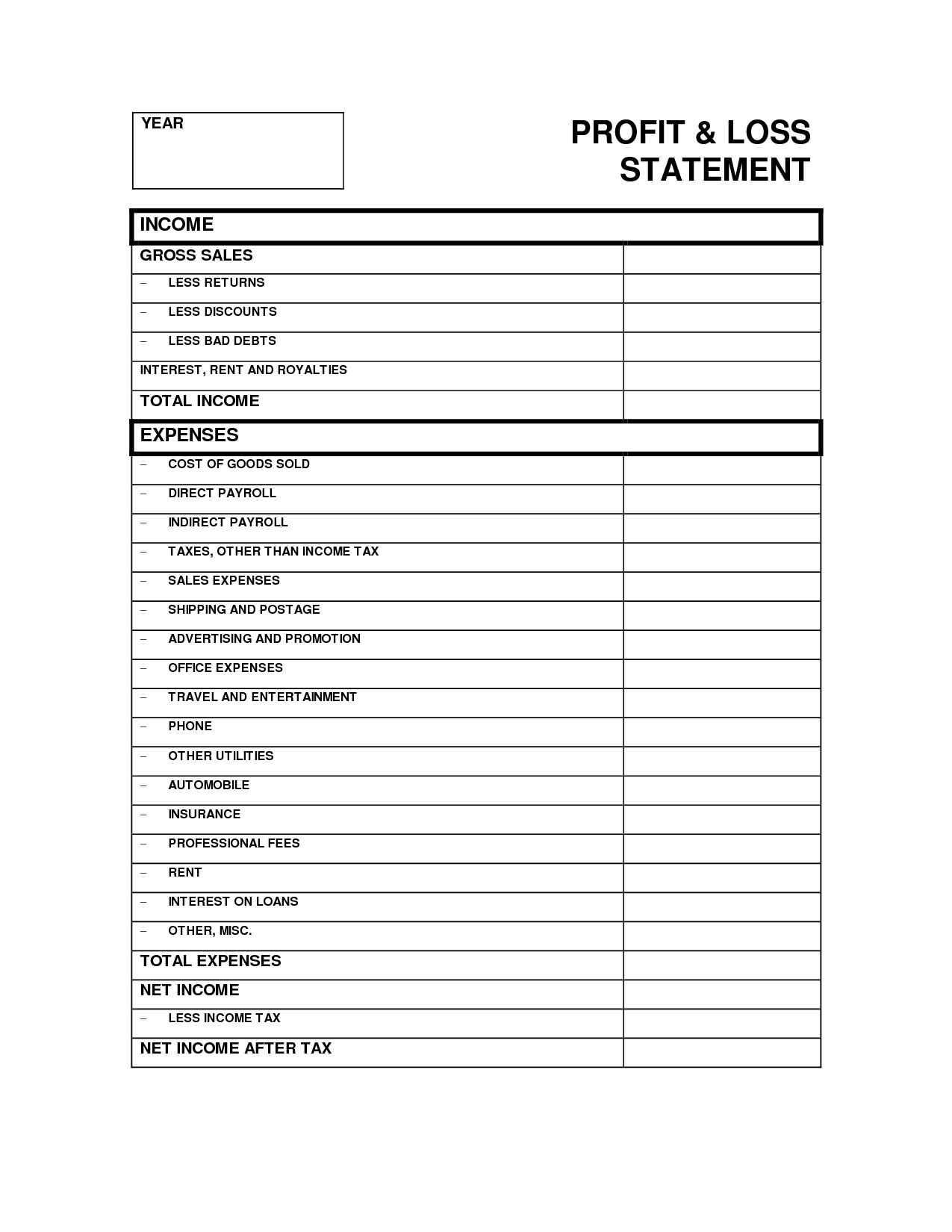 sample small business profit and loss template sample small business profit and loss template