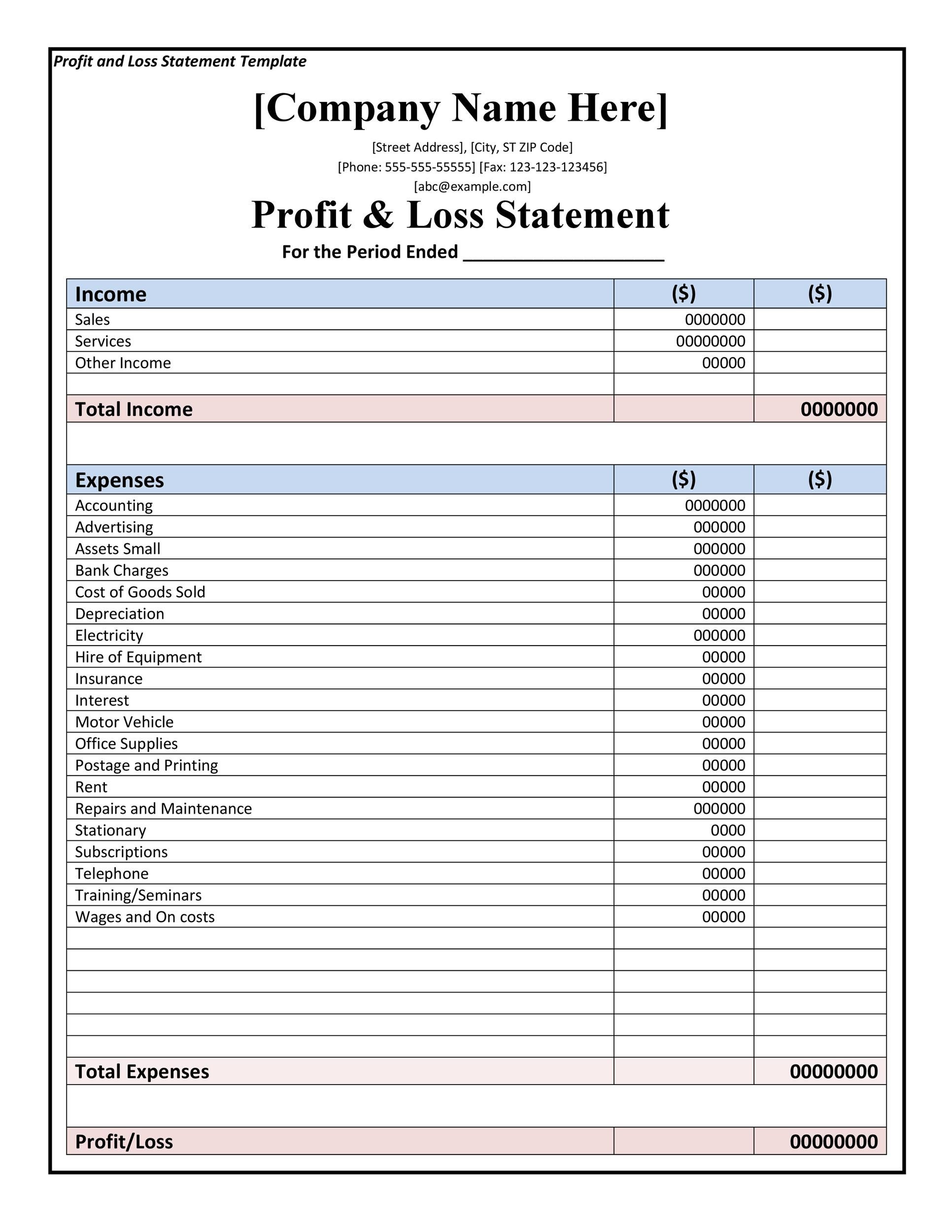 sample small business profit and loss template sample small business profit and loss template