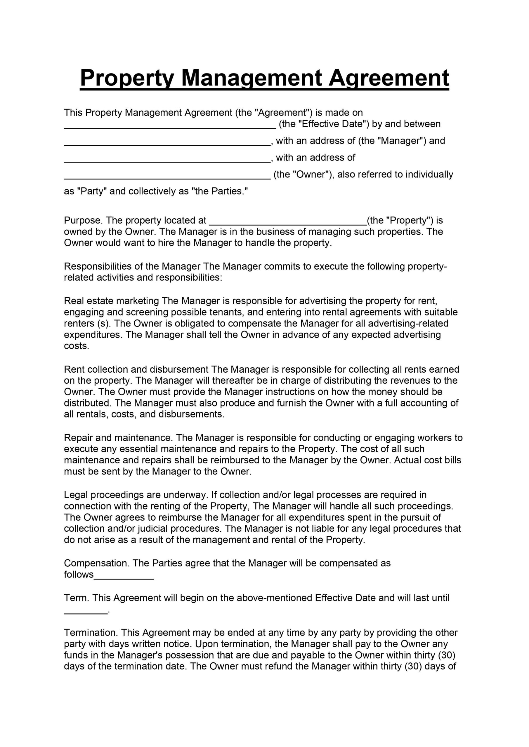 sample property management agreement template sample property management agreement template