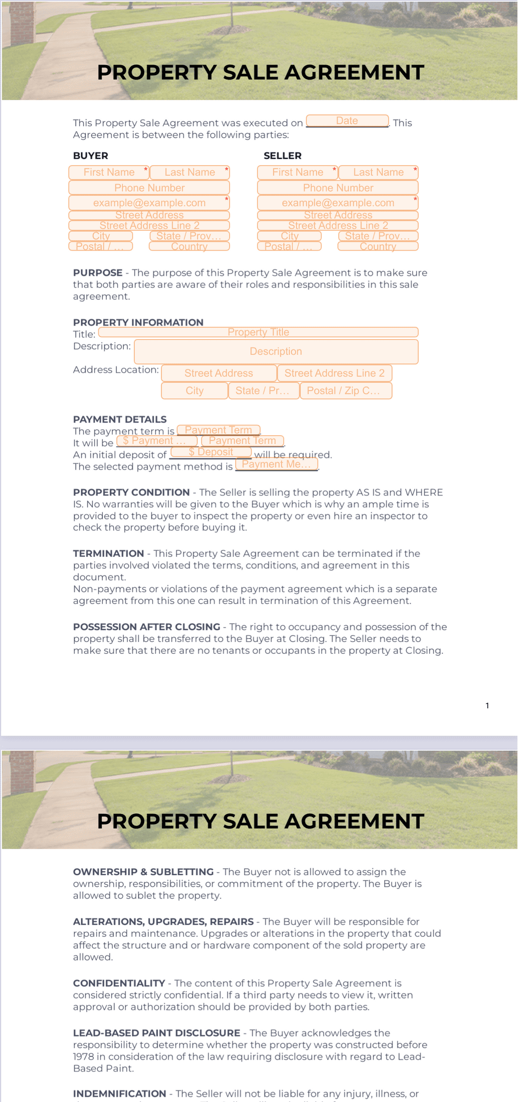 sample property sale agreement template sample property sale agreement template