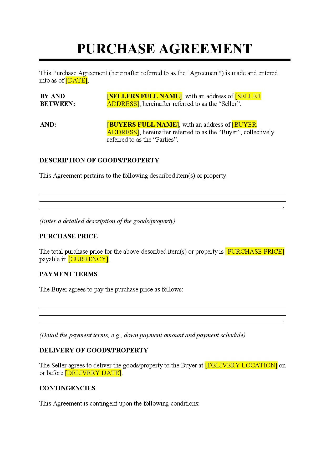 sample buying agreement template sample buying agreement template