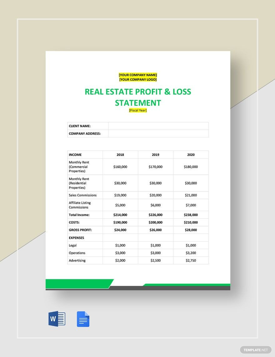sample real estate profit and loss statement template sample real estate profit and loss statement template