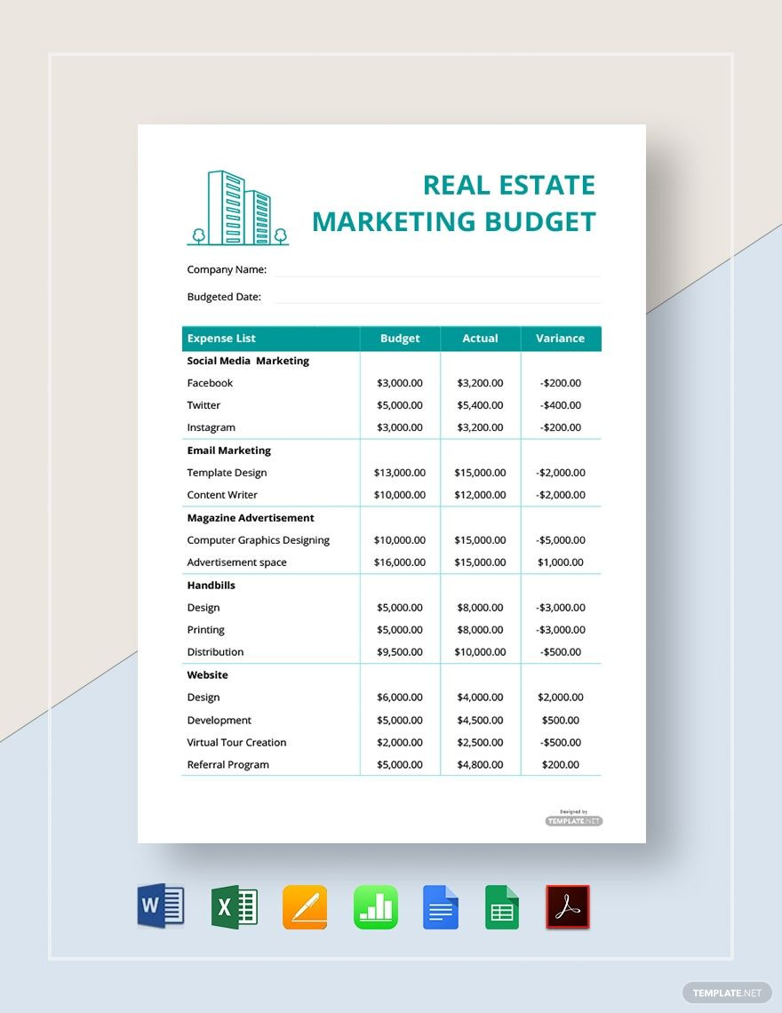 sample real estate marketing budget template sample real estate marketing budget template
