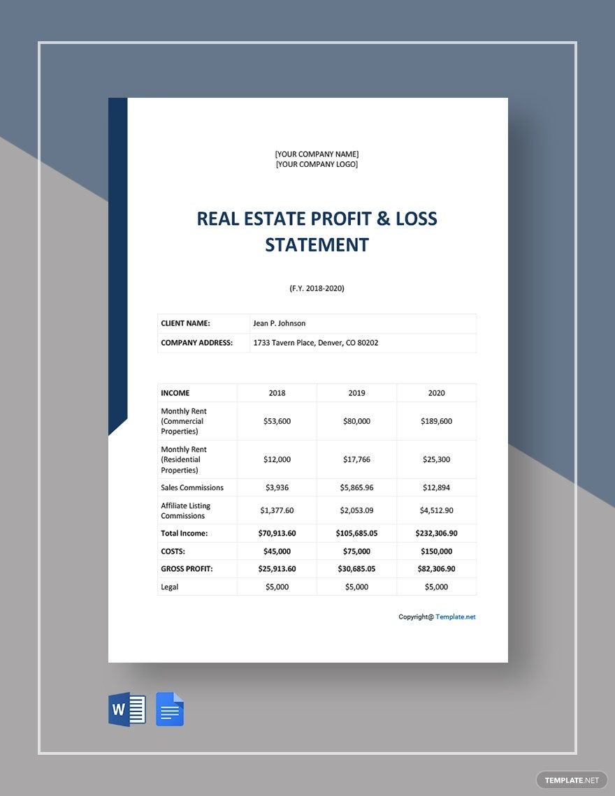 sample real estate profit and loss statement template sample real estate profit and loss statement template