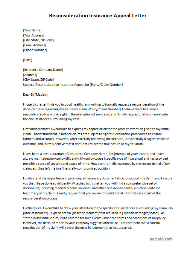 reconsideration insurance appeal letter template Demonstration of crafting tailored content by utilizing a reconsideration insurance appeal letter template