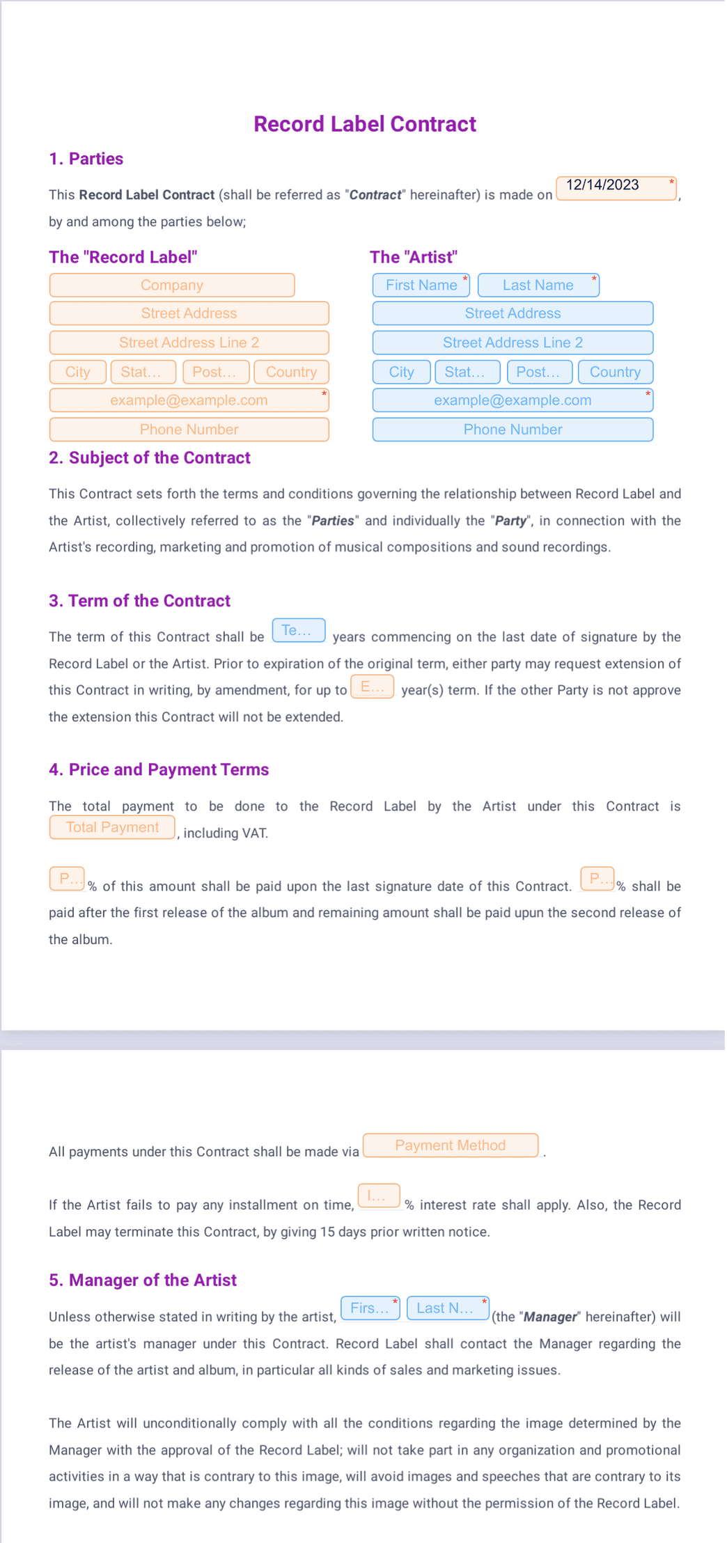 sample recording agreement template sample recording agreement template