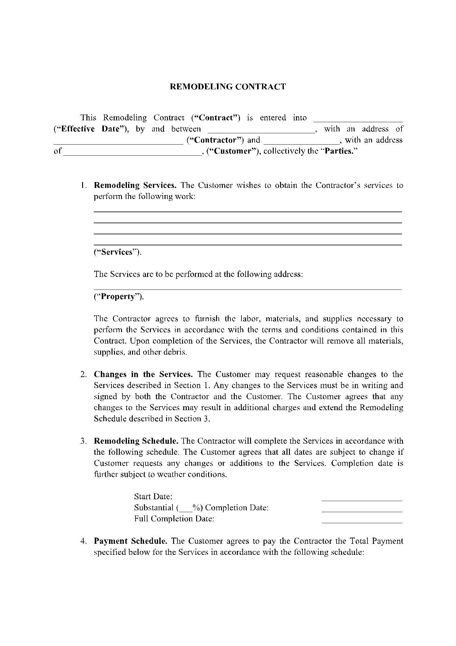 sample renovation agreement template sample renovation agreement template