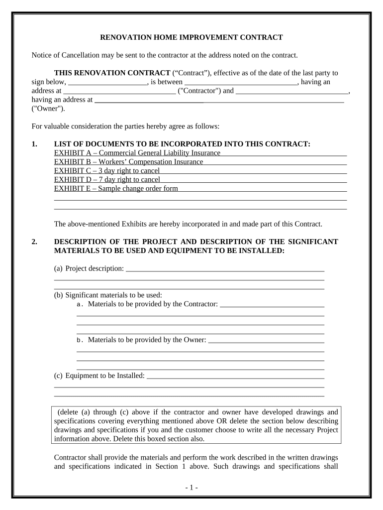 sample renovation agreement template sample renovation agreement template