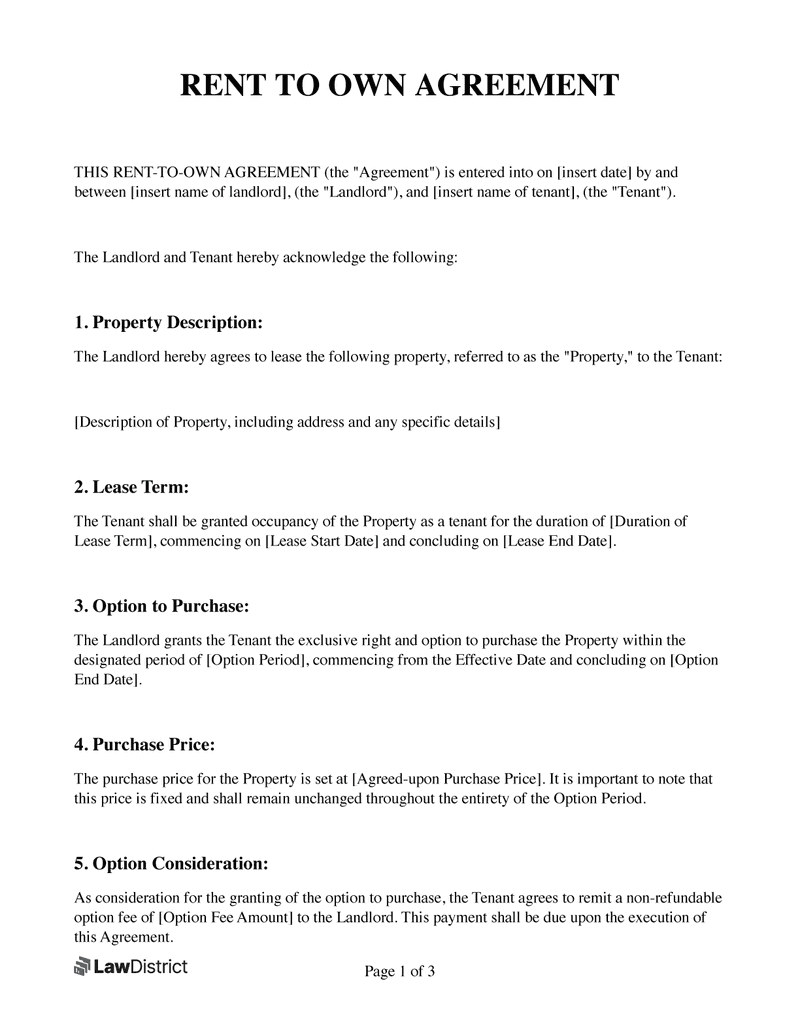 sample rent to own agreement template sample rent to own agreement template