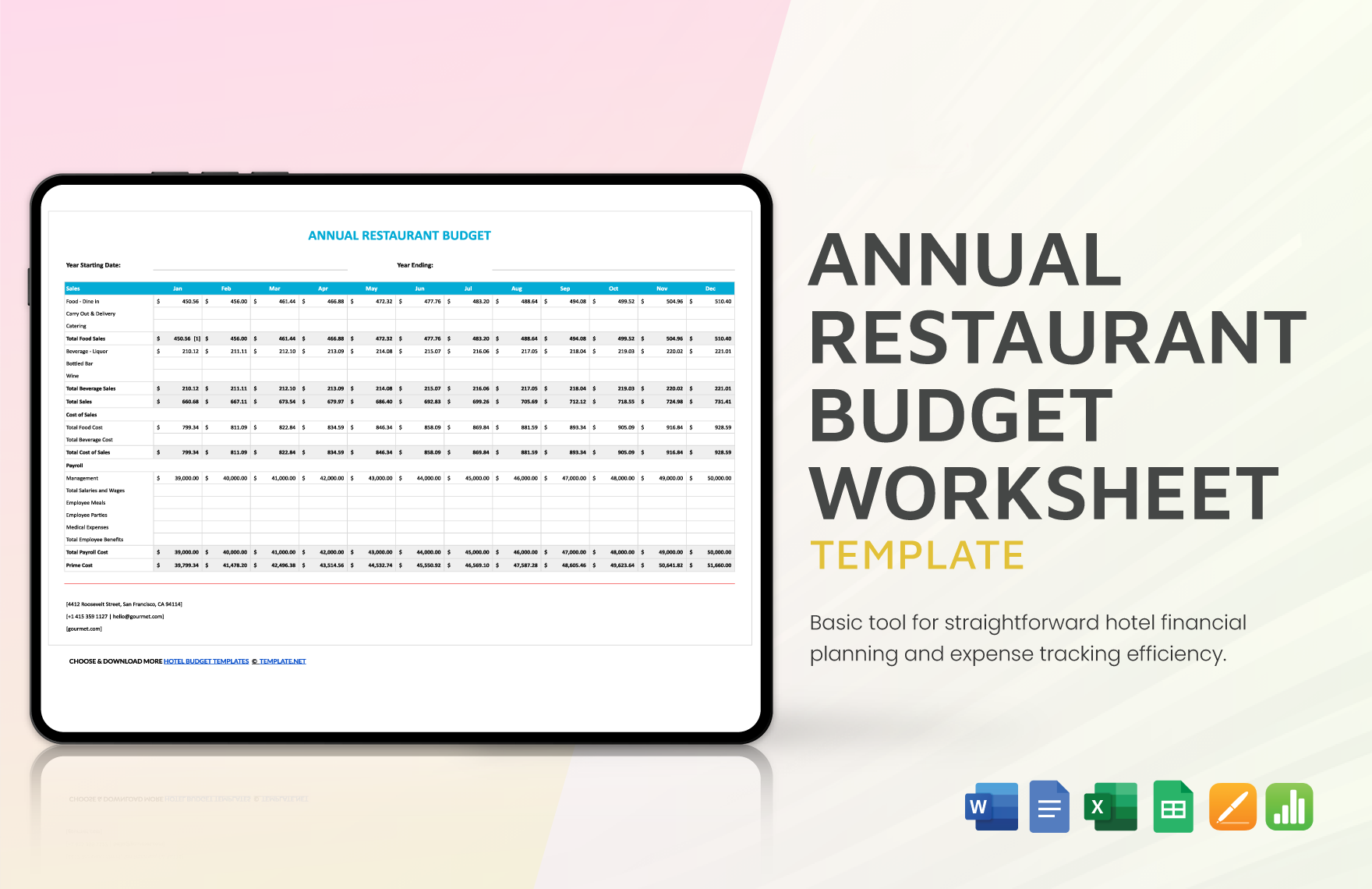 sample restaurant budget template sample restaurant budget template