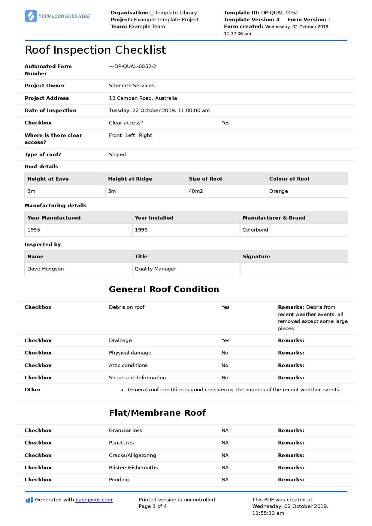 Roof Inspection Checklist Template: Smarter than PDF and Excel Roof Inspection Checklist Template: Smarter than PDF and Excel