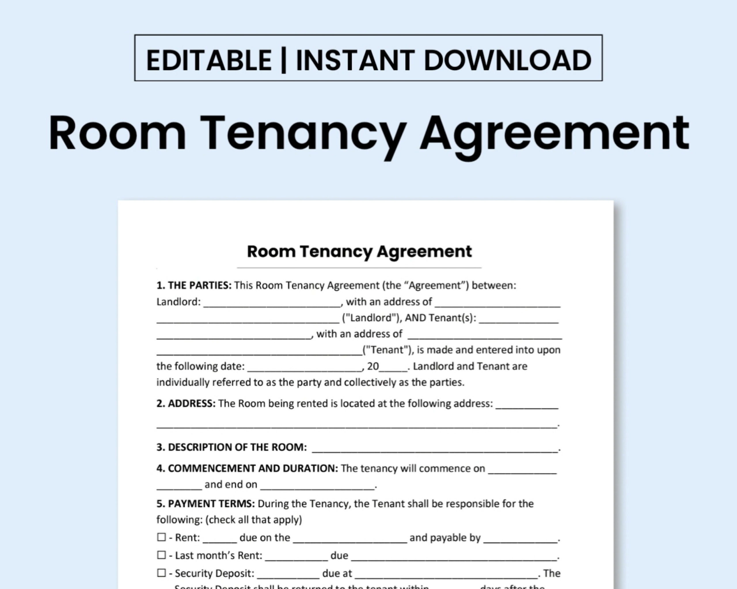 sample rent a room agreement template sample rent a room agreement template