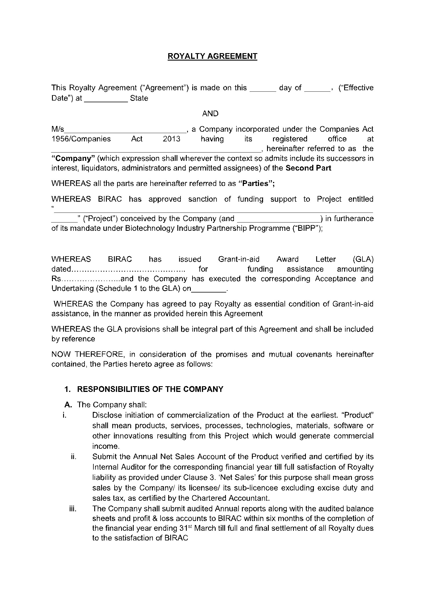 sample royalties agreement template sample royalties agreement template