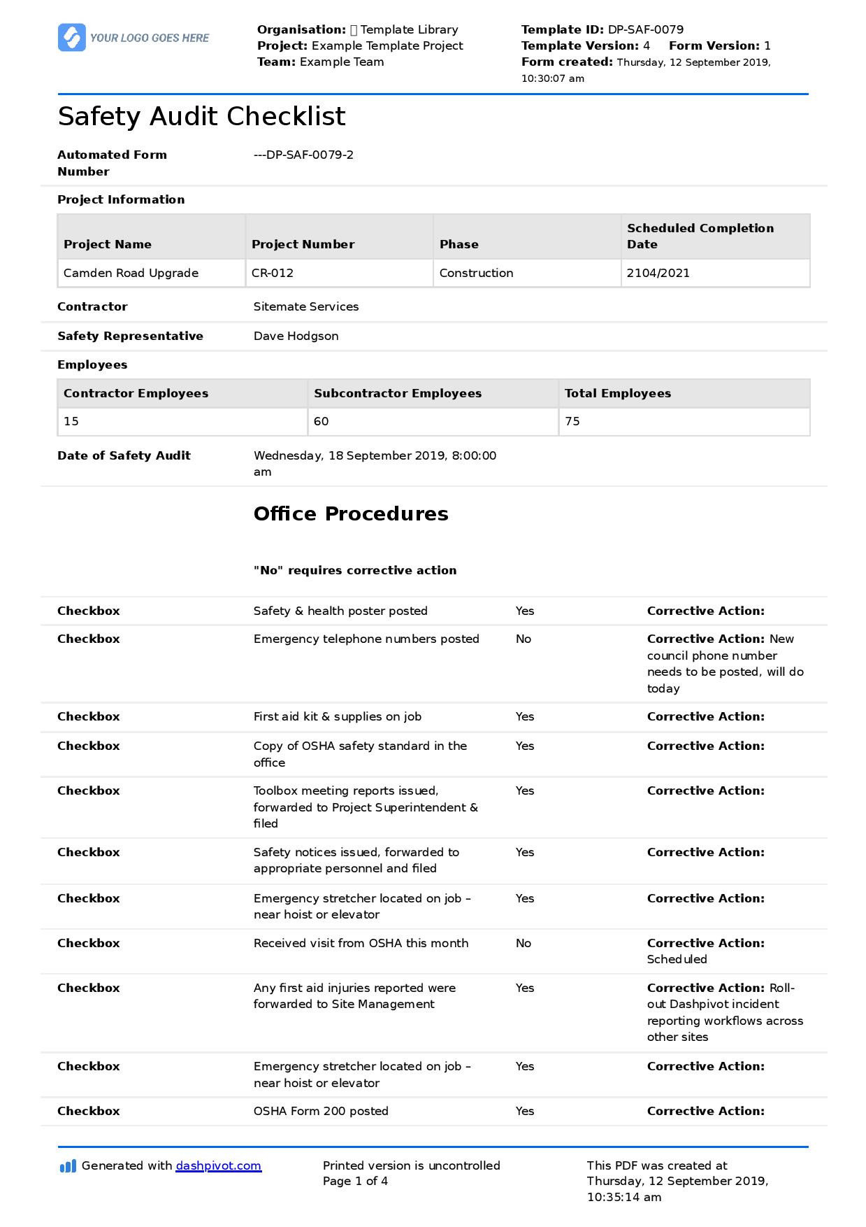 sample audit checklist template sample audit checklist template