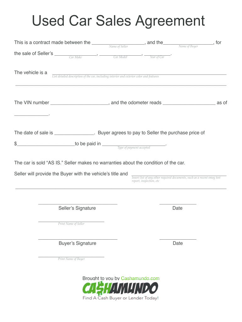 sample Vehicle Sales Agreement Template sample Vehicle Sales Agreement Template