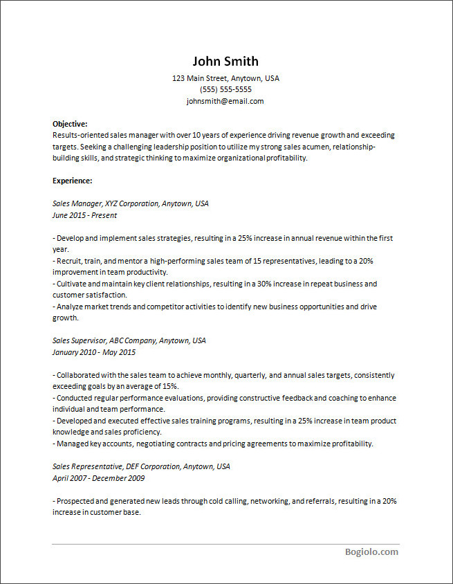 sales manager resume template Optimized layout and structure of a sales manager resume template for better readability