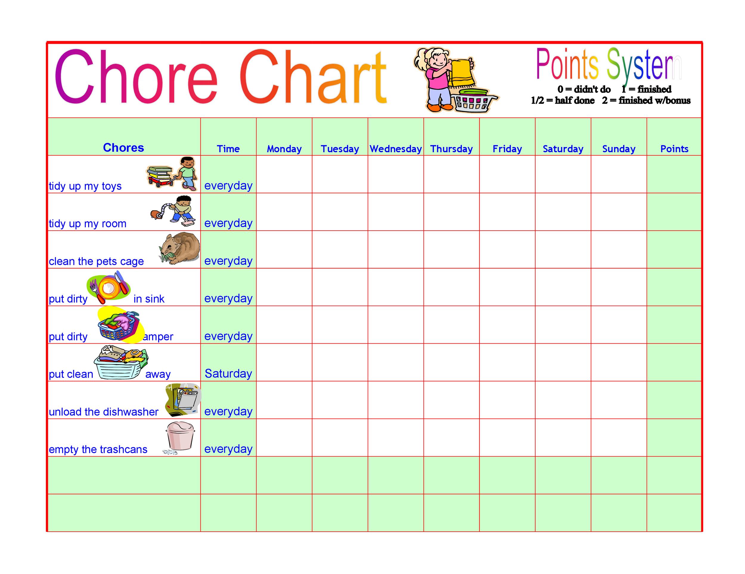 sample of daily chores chart template sample of daily chores chart template