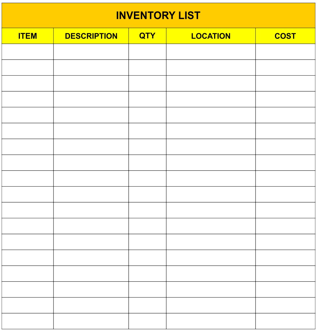 sample of inventory chart template sample of inventory chart template