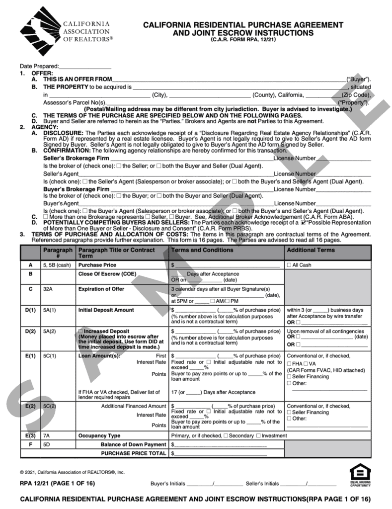 sample home purchase agreement template sample home purchase agreement template