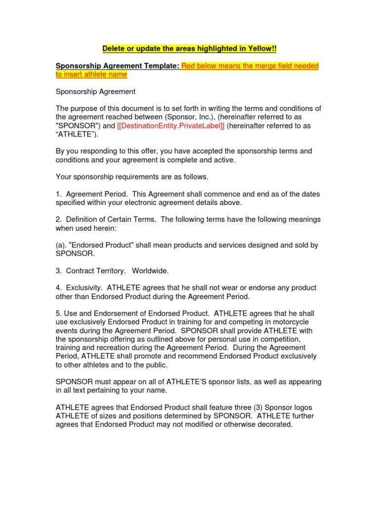 sample Sponsorship Agreement Template sample Sponsorship Agreement Template