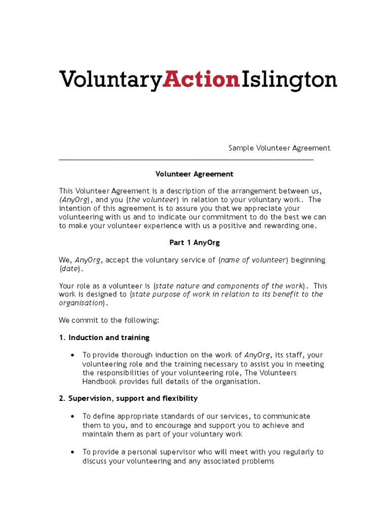 sample Volunteer Agreement Template sample Volunteer Agreement Template