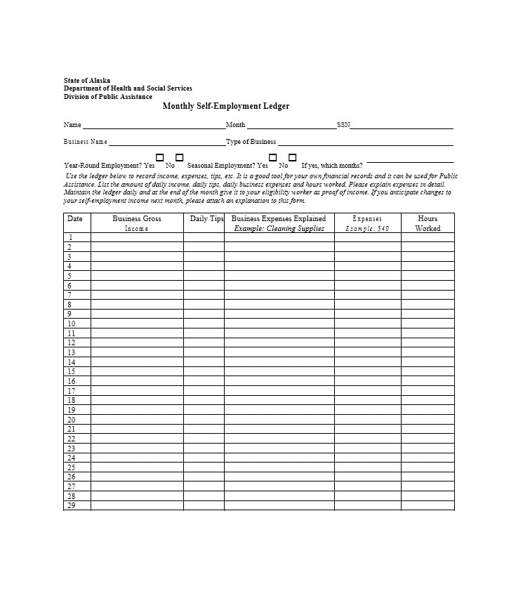 self employment ledger template self employment ledger template