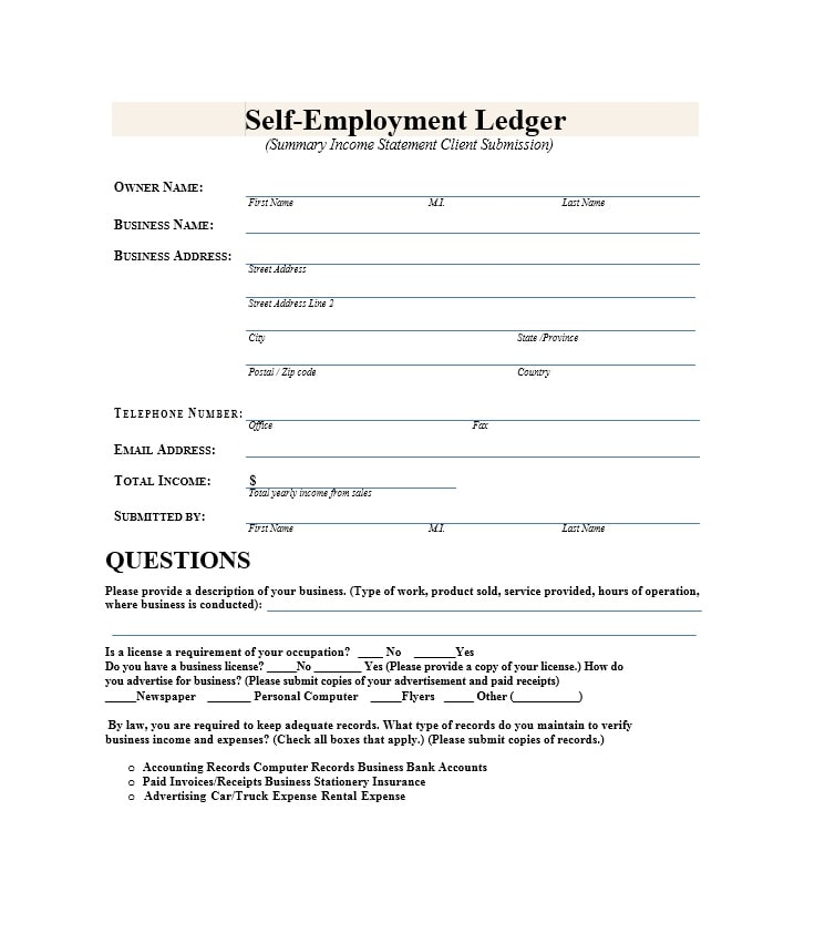 self employment ledger template self employment ledger template
