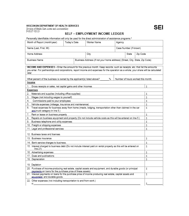 self employment ledger template self employment ledger template