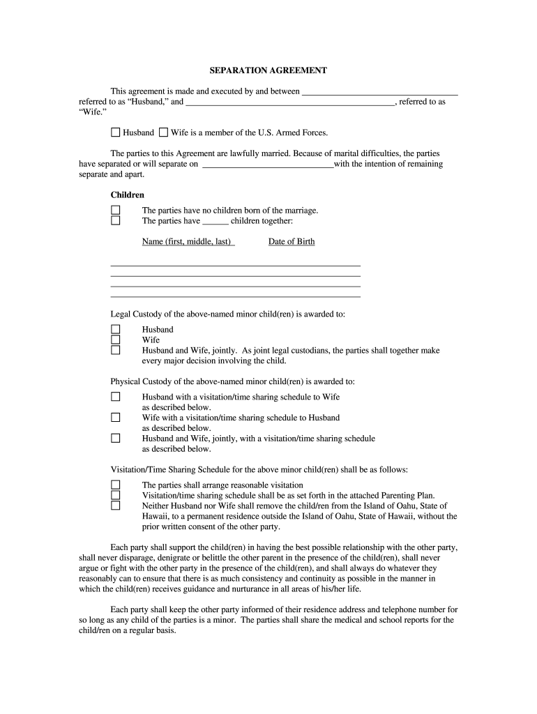 sample separate agreement template sample separate agreement template