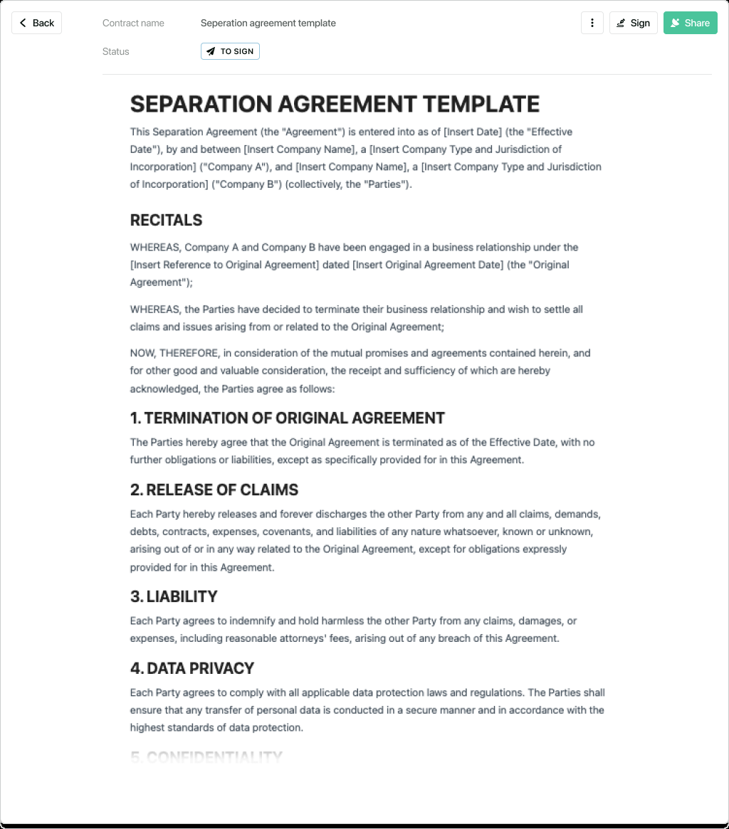 sample separate agreement template sample separate agreement template