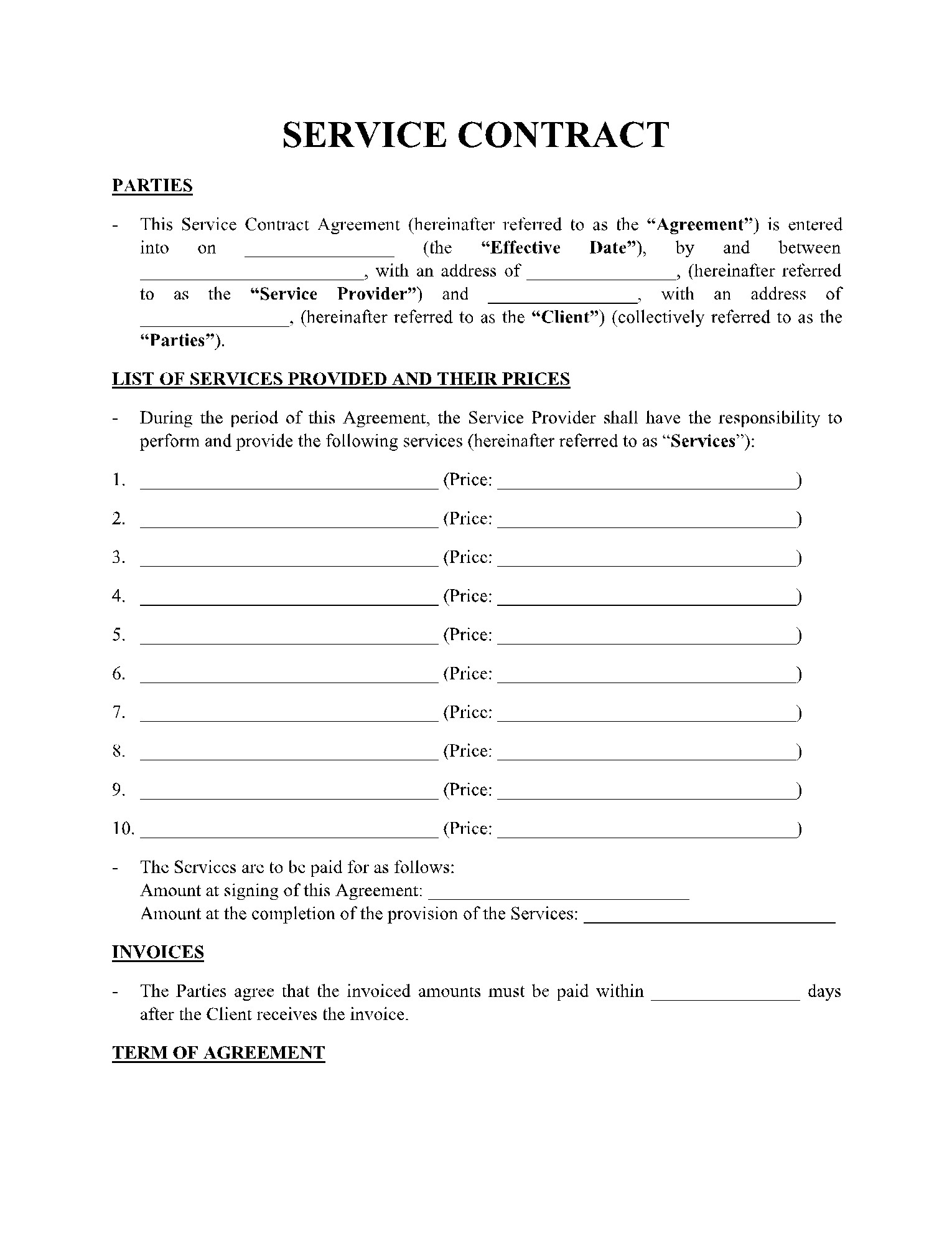 sample Service Agreement Template sample Service Agreement Template