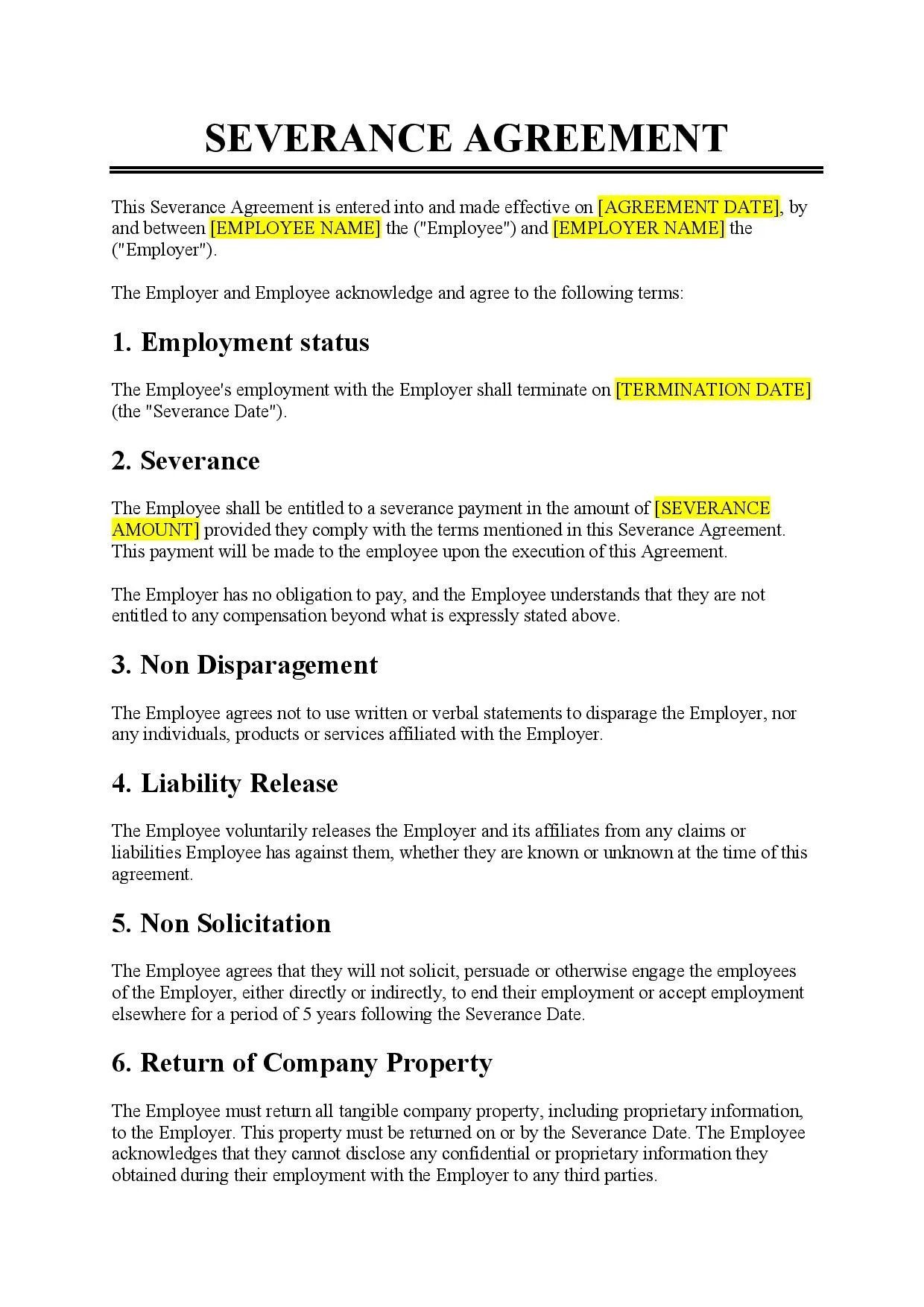 sample Severance Agreement Template sample Severance Agreement Template