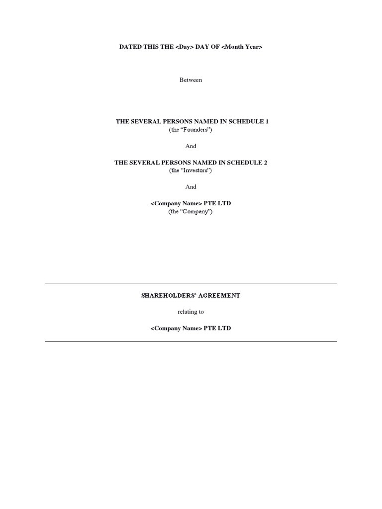 sample Shareholders Agreement Template sample Shareholders Agreement Template
