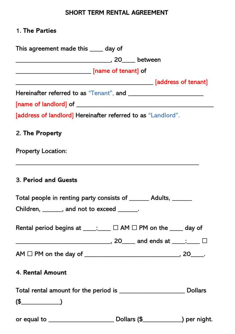 sample Short Term Lease Agreement Template sample Short Term Lease Agreement Template