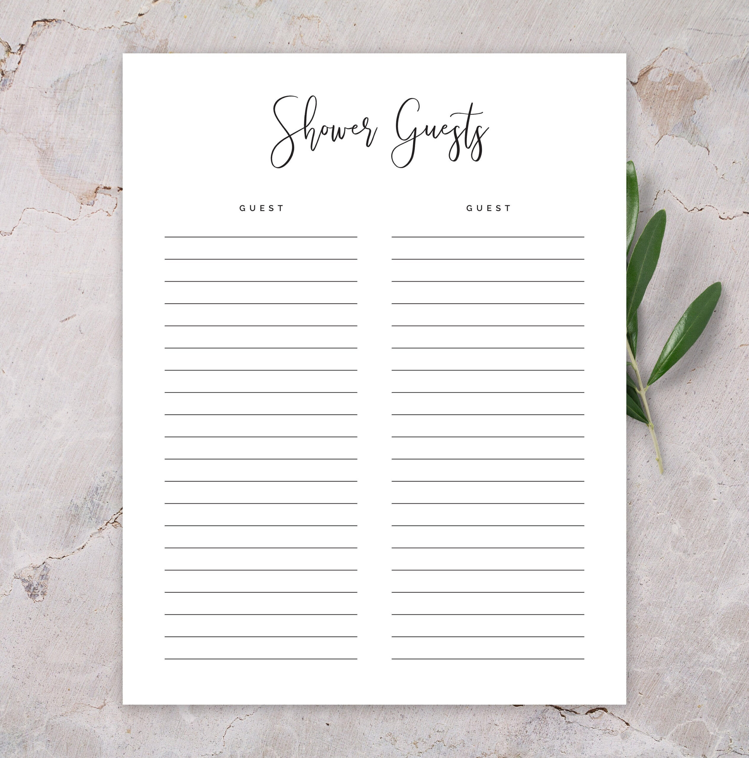 Shower Guest List Digital Download - Etsy Shower Guest List Digital Download - Etsy