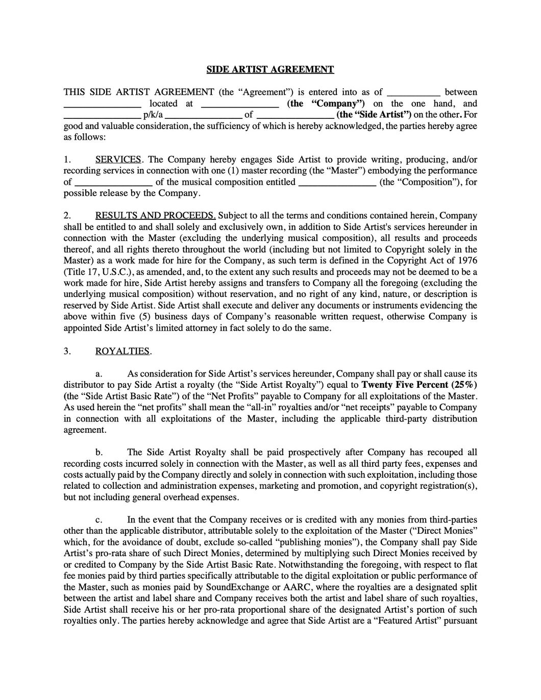 sample royalties agreement template sample royalties agreement template