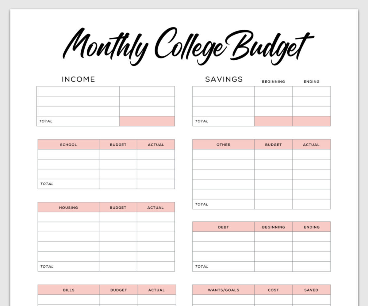 sample college budget template sample college budget template
