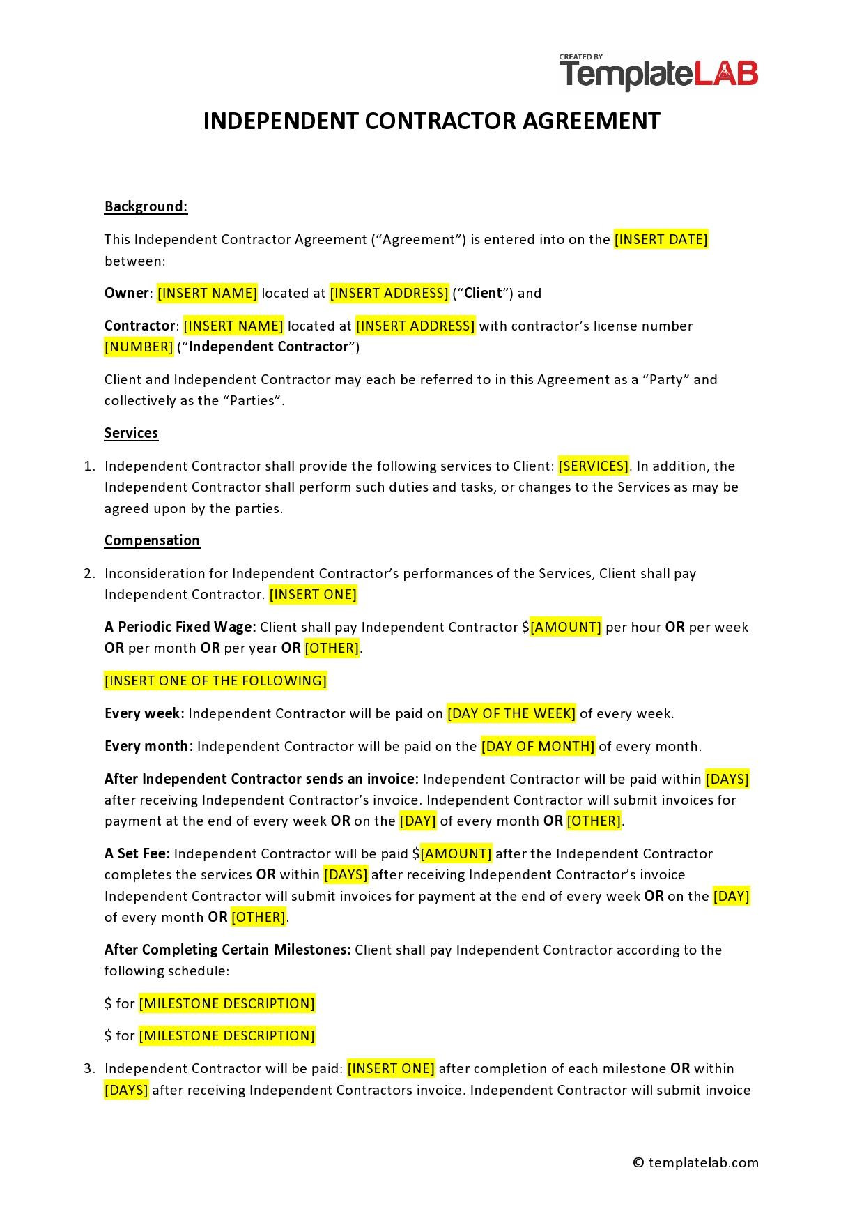 sample independent contractor agreement template sample independent contractor agreement template