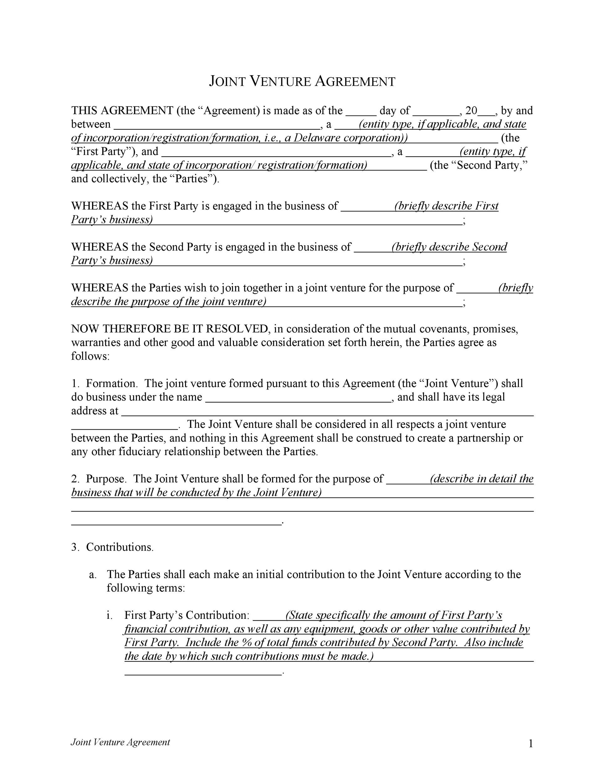 sample joint venture agreement template sample joint venture agreement template