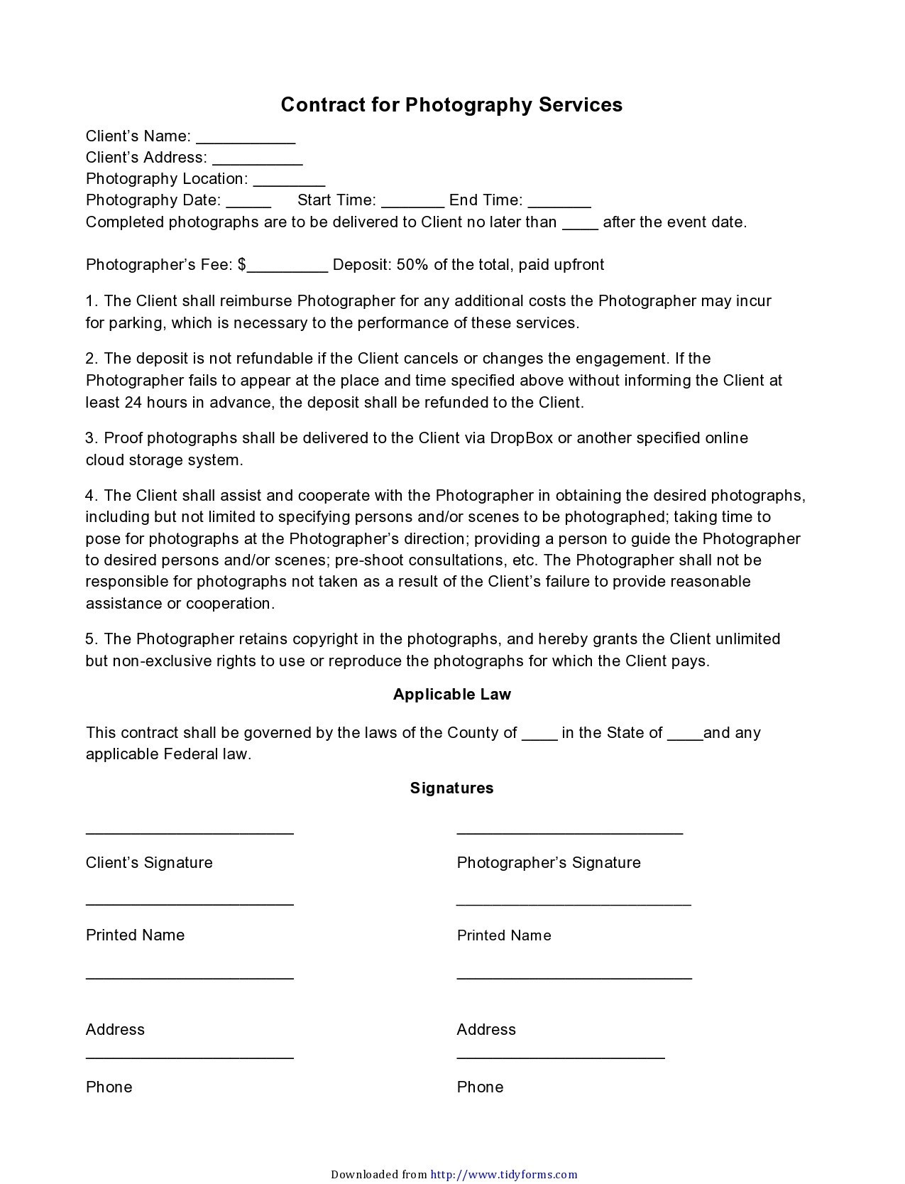 sample photographer agreement template sample photographer agreement template