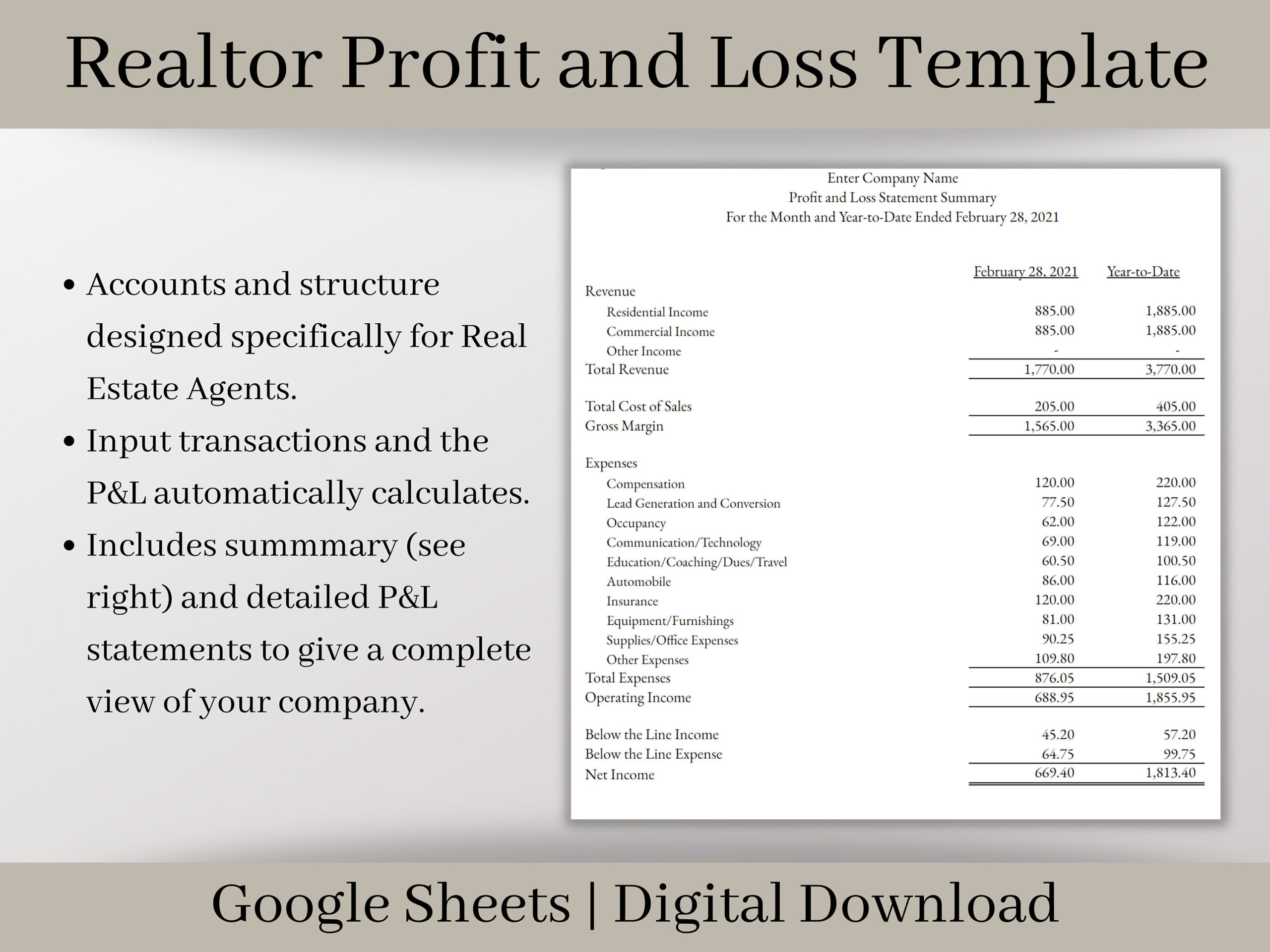 sample real estate profit and loss statement template sample real estate profit and loss statement template