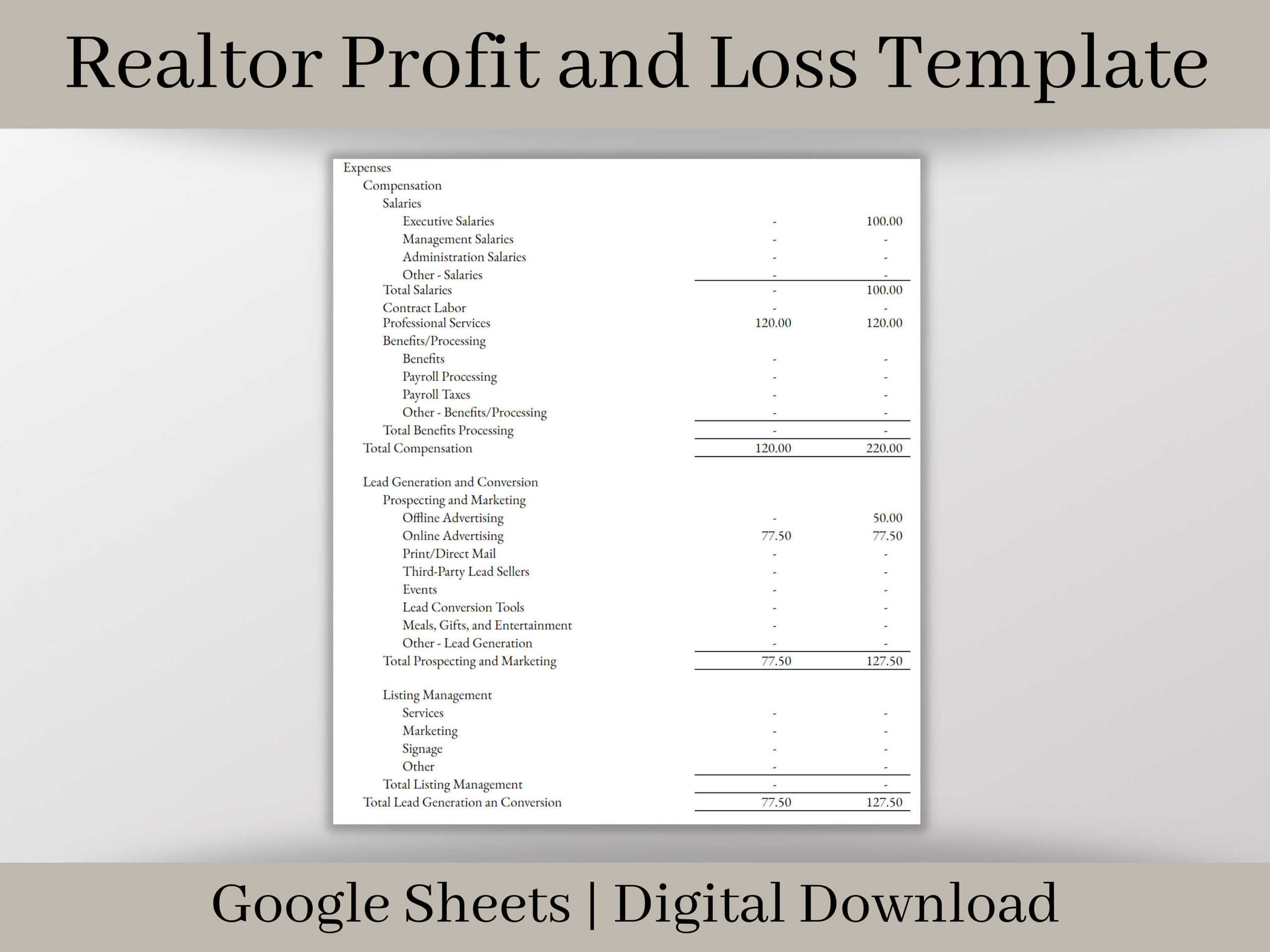 sample real estate profit and loss statement template sample real estate profit and loss statement template